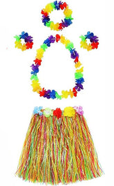 Nessiworld Adult and Child Compatible Luau Aloha Hawaii Necklace Colorful Skirt Crown and Bracelet Set